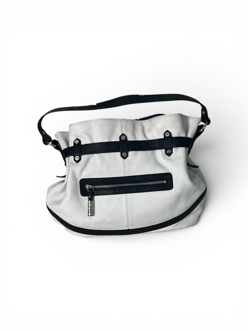 BODHI White Leather Shoulder Bag with Black Trim